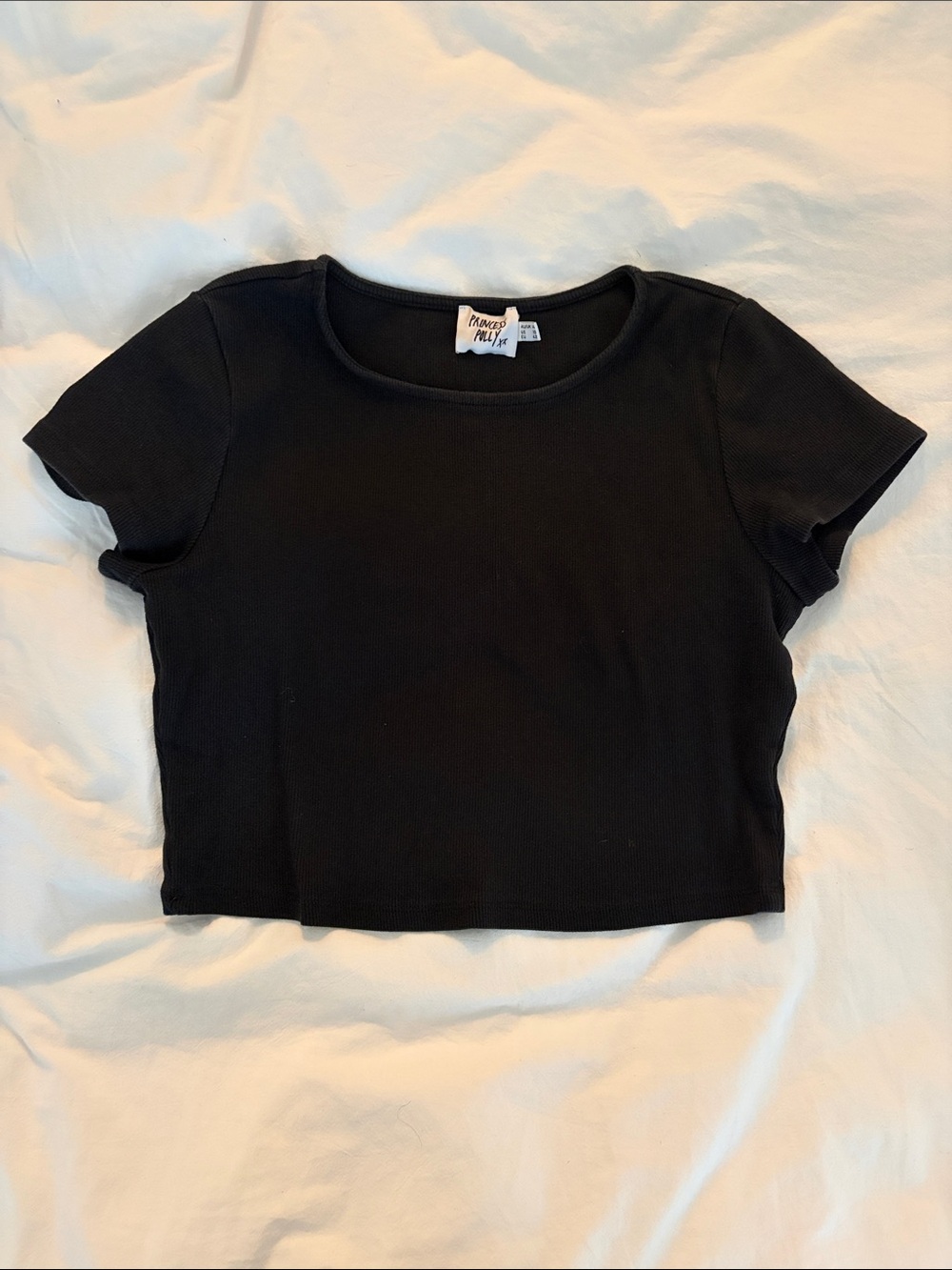 Princess Polly Black Ribbed Short-Sleeve Crop Top